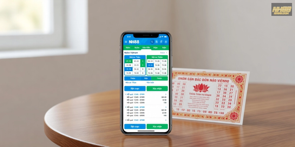 Minh họa giao diện xổ số miền Bắc trên nền tảng NH88 với các tính năng cá cược hấp dẫn
