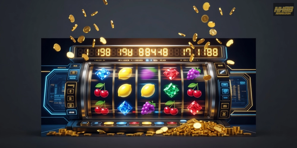 Khái niệm quay nổ hũ nh88 được minh họa qua hình ảnh slot machine hiện đại