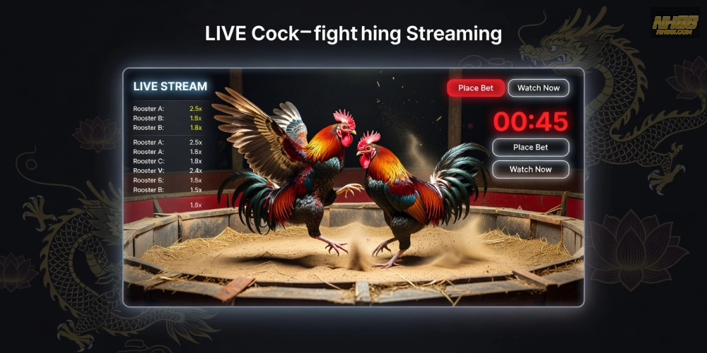 Minh họa giao diện xem đá gà trực tiếp nh88 với chất lượng HD sắc nét